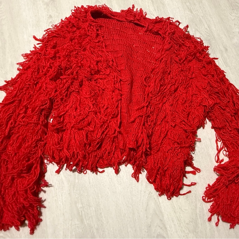 SHEIN Red Fringe Cardigan
